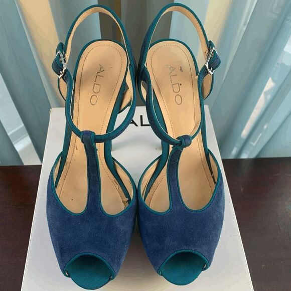 Aldo Womens Detamble Peep Toe High Heels Ankle Strap Blue EU 38 - Picture 11 of 13